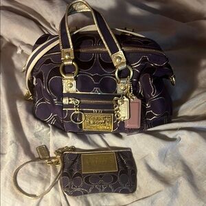 Coach  Purple and Gold Poppy Purse and wristlet